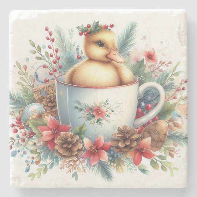 Weihnachtsduck Steinuntersetzer (Vorderseite)