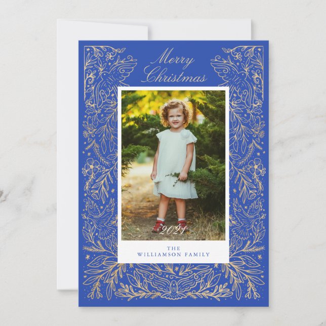 Weihnachtsdünen Frieden & Liebe Blumenrahmen Foto Feiertagskarte (Vorderseite)