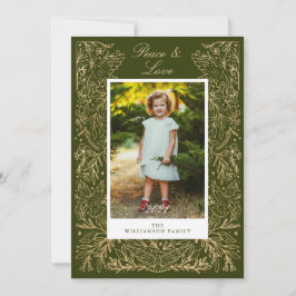 Weihnachtsdünen Frieden & Liebe Blumenrahmen Foto Feiertagskarte