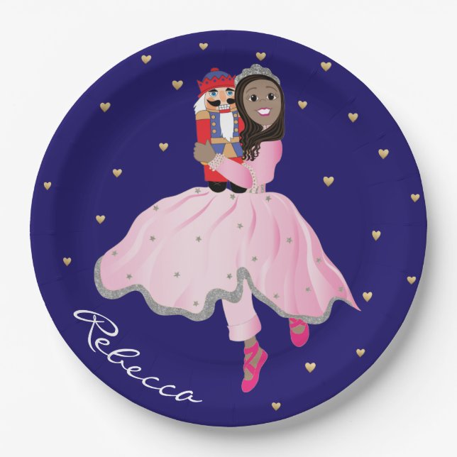 Weihnachtsdunkelhaarige Ballerina Clara Papierplat Pappteller (Vorderseite)