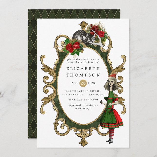 Weihnachtsdusche Alice im Wunderland Einladung (Vorne/Hinten)