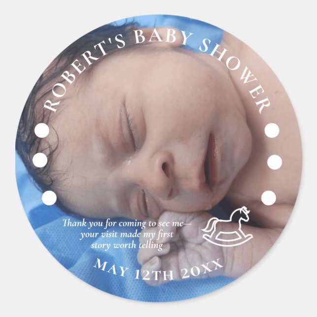 Weihnachtsdusche Blue Navy Foto Template Cur Runder Aufkleber (Vorderseite)