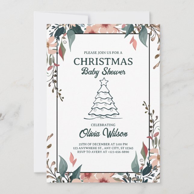 Weihnachtsdusche Blumenladen Weiß Rosa Einladung (Vorderseite)