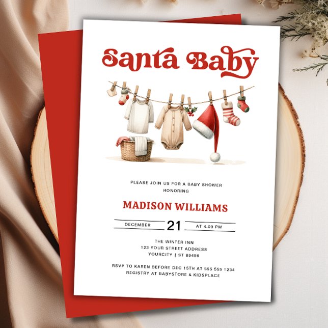 Weihnachtsdusche Einladung (Christmas Santa Baby Shower Invitation)