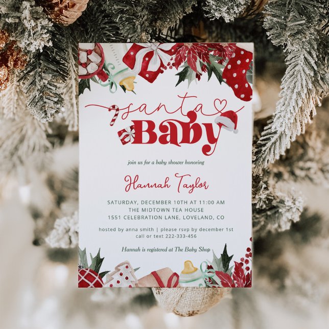 Weihnachtsdusche Einladung (Santa Baby Christmas Baby Shower Invitations)