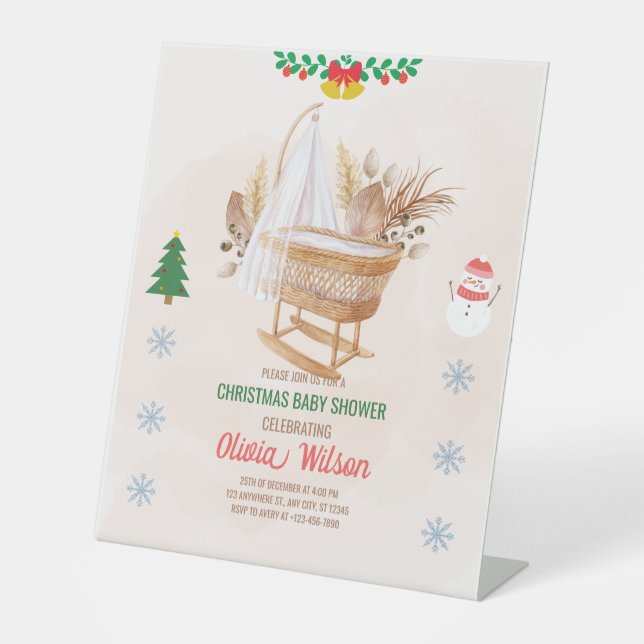 Weihnachtsdusche Einladung Beige und Braun Sockelschild (Vorderseite)