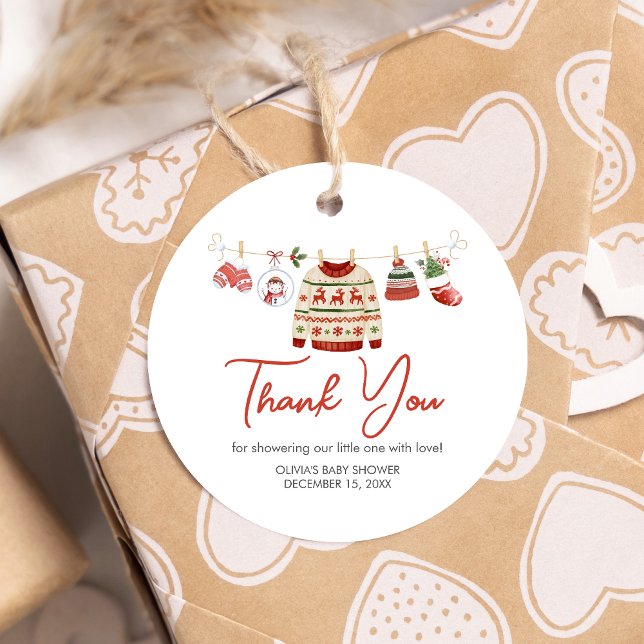 Weihnachtsdusche Geschenkanhänger (Christmas Santa Baby Clothesline Baby Shower Favor Tags)