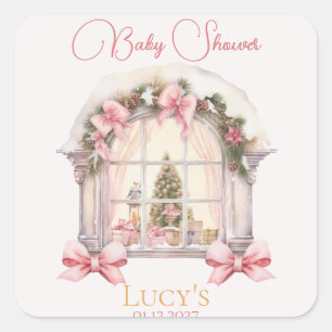 Weihnachtsdusche Pink Nutcracker Wasserfarbe Quadratischer Aufkleber