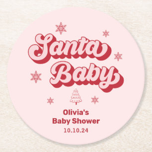 Weihnachtsdusche Red and Pink Santa Baby Runder Pappuntersetzer