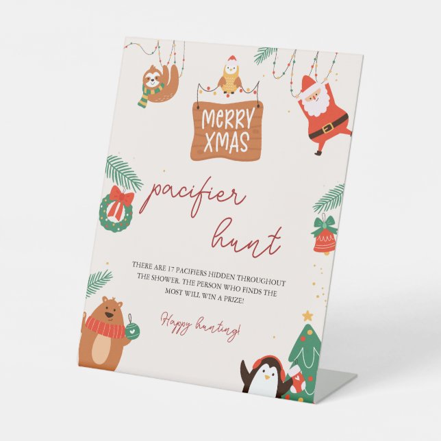 Weihnachtsdusche Schnuller Jagdspiel Sockelschild (Vorderseite)