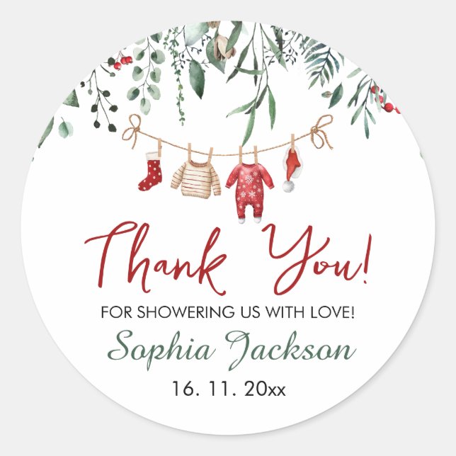 Weihnachtsdusche Weihnachtsjunge Kleidung Winter Runder Aufkleber (Vorderseite)