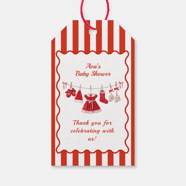 Weihnachtsdusche | Weihnachtskleidung rot/weiß Geschenkanhänger (Rückseite)