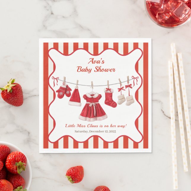 Weihnachtsdusche | Weihnachtskleidung rot/weiß Serviette (Beispiel)