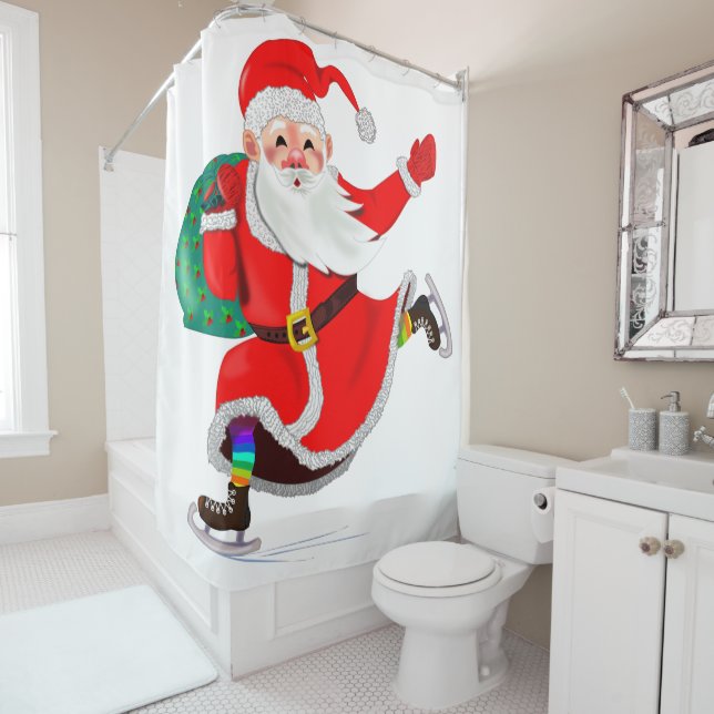 Weihnachtsdusche Weihnachtsmann mit Geschenk Duschvorhang (Beispiel)