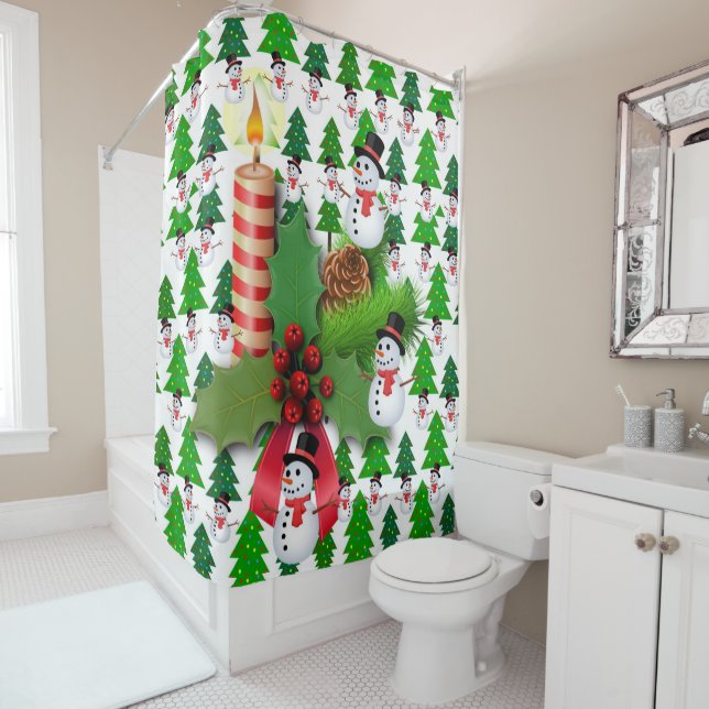 Weihnachtsduschvorhang, Schneemann Duschvorhang (Beispiel)
