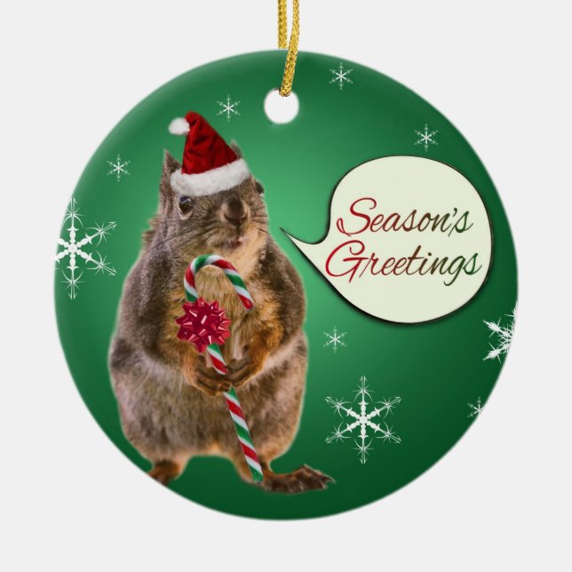 Weihnachtseichhörnchen mit Schneeflocken Keramikornament (Vorne)