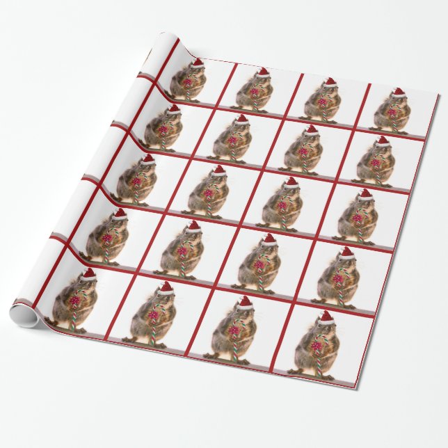 Weihnachtseichhörnchen mit Zuckerstange Geschenkpapier (Ungerollt)