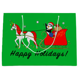 WeihnachtsEinhorn mit Pinguin und Pferdeschlitten Große Geschenktüte