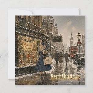 Weihnachtseinkauf einer Dame in London in den 1950 Feiertagskarte