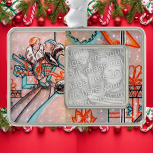 Weihnachtseinkauf im Vintage-Stil Rahmen-Ornament Silber