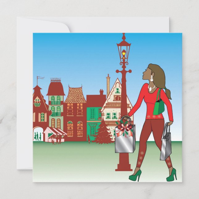 Weihnachtseinkauf mit Beuteln und Kleidung Einladung (Vorderseite)