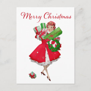 Weihnachtseinkäufe einer Dame im Jahr 1950    Postkarte