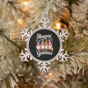 Weihnachtseinkäufe mit meinen Gnomies Gnom Weihnac Schneeflocken Zinn-Ornament