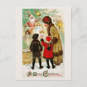 Weihnachtseinkaufen durch alte Schaufenster Postkarte