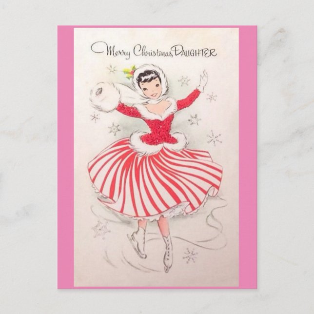Weihnachtseis-Skaten-Karte für Tochter Feiertagspostkarte (Vorderseite)