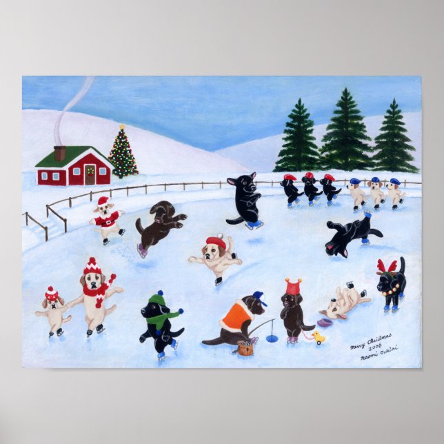 Weihnachtseis-Skaten Labradors Artwork Poster (Vorne)