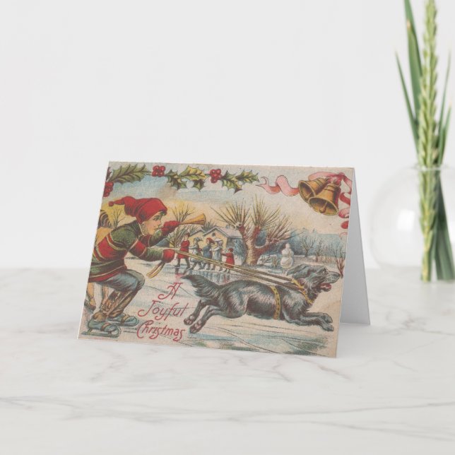 Weihnachtseis-Skaten mit dem Hund Feiertagskarte (Vorderseite)