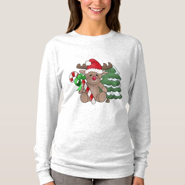Weihnachtselch mit Zuckerstange T-Shirt (Vorderseite)