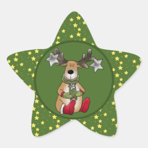 Weihnachtselch und Sterne Stern-Aufkleber