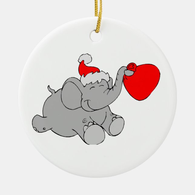 Weihnachtselefant-Herz Keramikornament (Vorne)