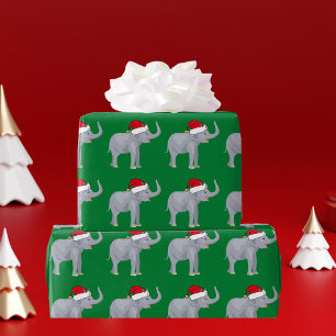 Weihnachtselefant im Weihnachtsmannmütze-Grün Geschenkpapier