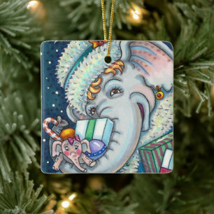 WEIHNACHTSELEFANT, RÜSSEL VOLLER GESCHENKE & GUTE KERAMIKORNAMENT