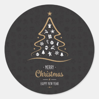 Weihnachtselegantes erstklassiges schwarzes Gold Runder Aufkleber