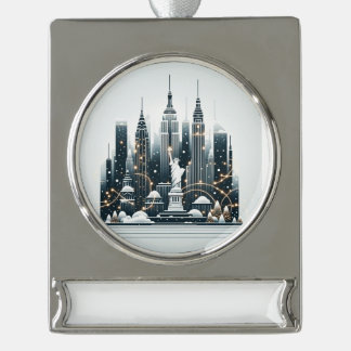 Weihnachtseleganz in New York - Anpassbare Weihnac Banner-Ornament Silber