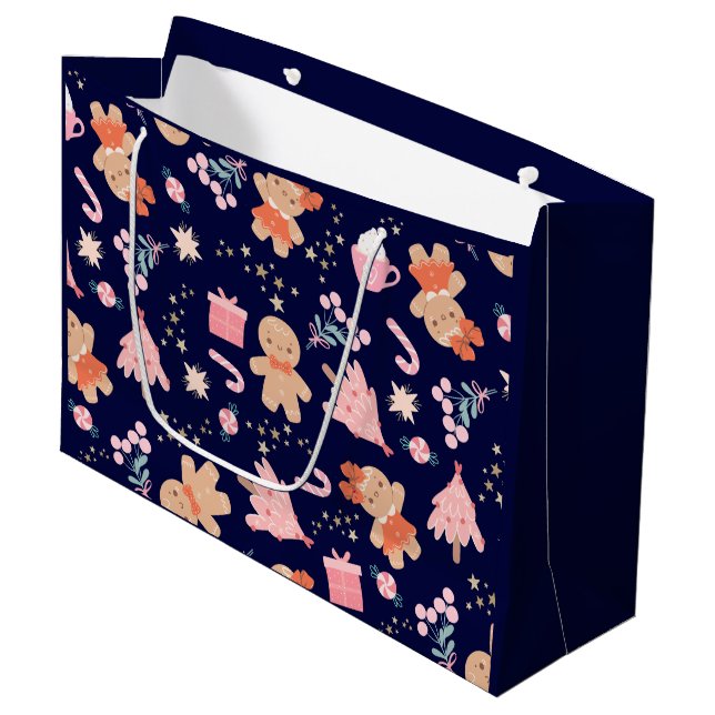 Weihnachtselemente für Navy Blue Große Geschenktüte (Vorderseite Schrägansicht)