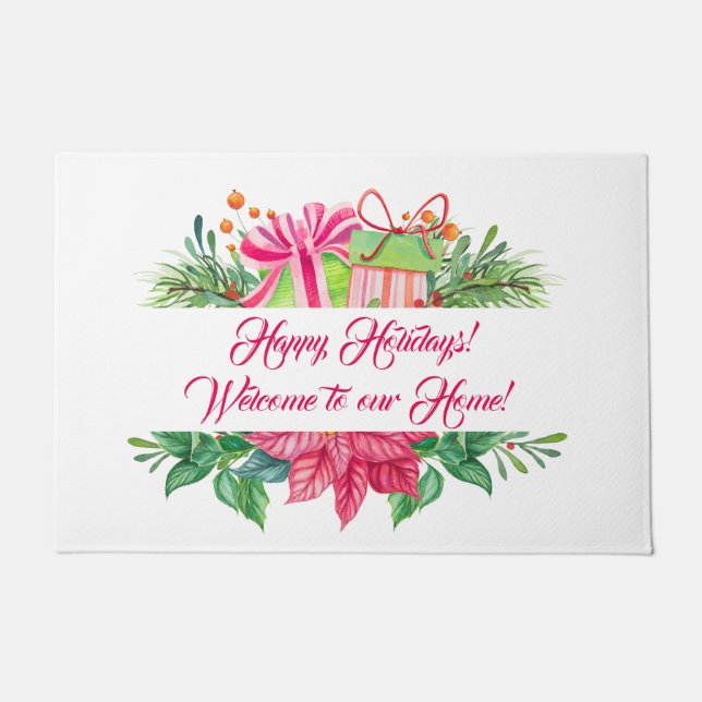 Weihnachtselemente glückliche Feiertage Fußmatte (Vorderseite)