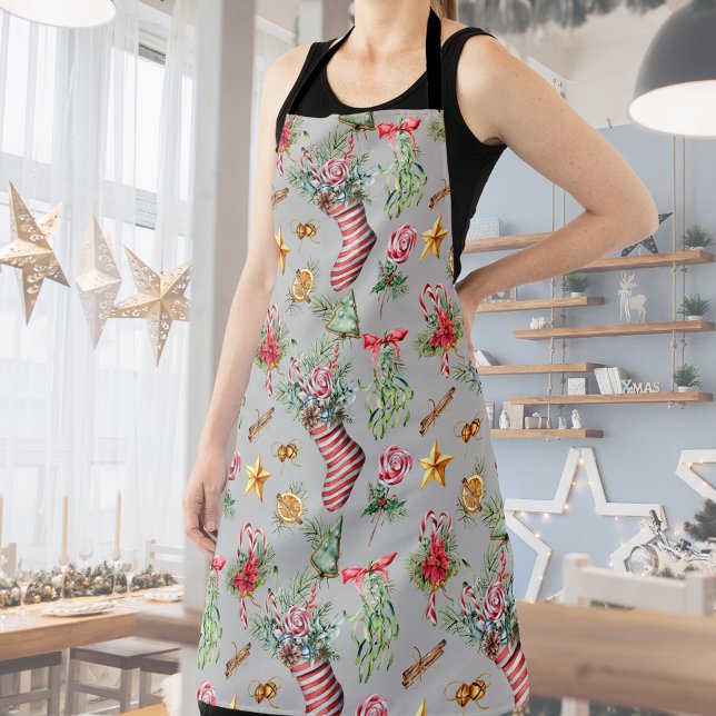 Weihnachtselemente in Aquarellfarben Schürze (Fun Holiday apron for home or business)