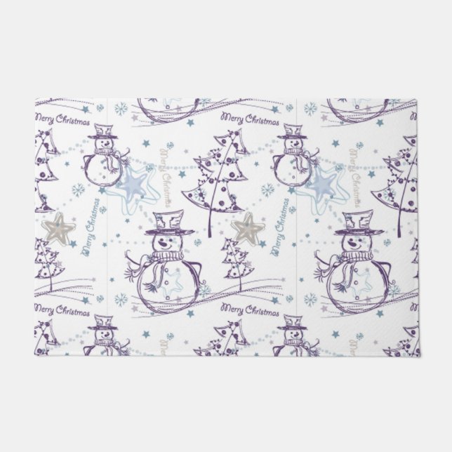 Weihnachtselemente Winter Snowman Sketch Fußmatte (Vorderseite)