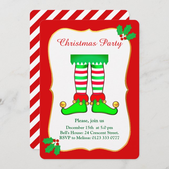 Weihnachtself auf der Roten Party Einladung (Vorne/Hinten)