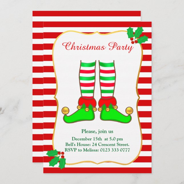 Weihnachtself auf der Roten Weißen Party Einladung (Vorne/Hinten)