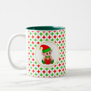 Weihnachtself auf grünem und rotem Diamantstern-Mu Zweifarbige Tasse