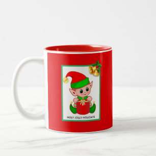 Weihnachtself auf Rot  Zweifarbige Tasse
