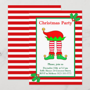 Weihnachtself auf roter weißer Party-Einladung Einladung