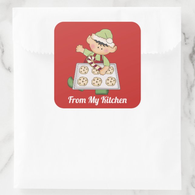 Weihnachtself aus meinem Küchenaufkleber Quadratischer Aufkleber (Tasche)