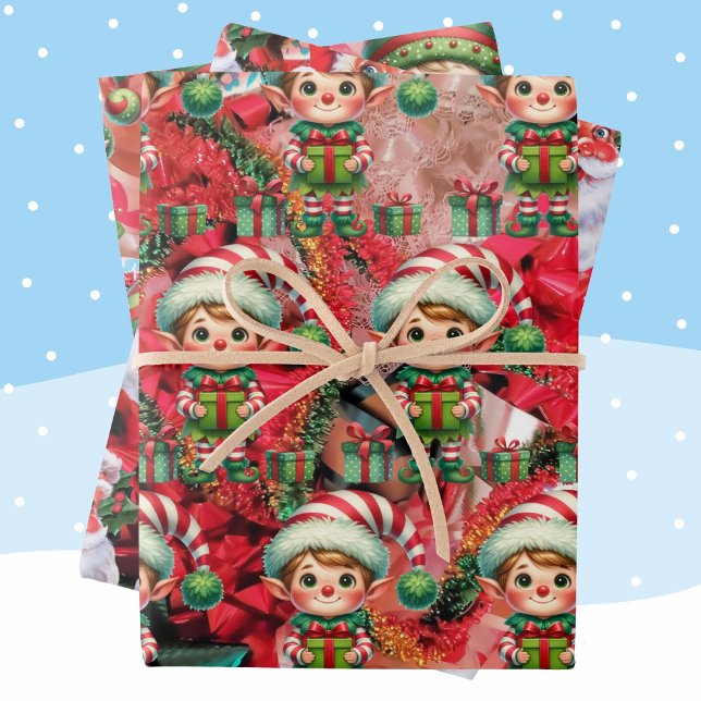 Weihnachtself & Bows & Weihnachtsfeiertag Geschenkpapier Set (Von Creator hochgeladen)