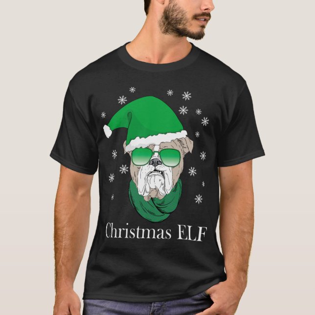 Weihnachtself - Cooler Bulldog in Sonnenbrille ' T-Shirt (Vorderseite)